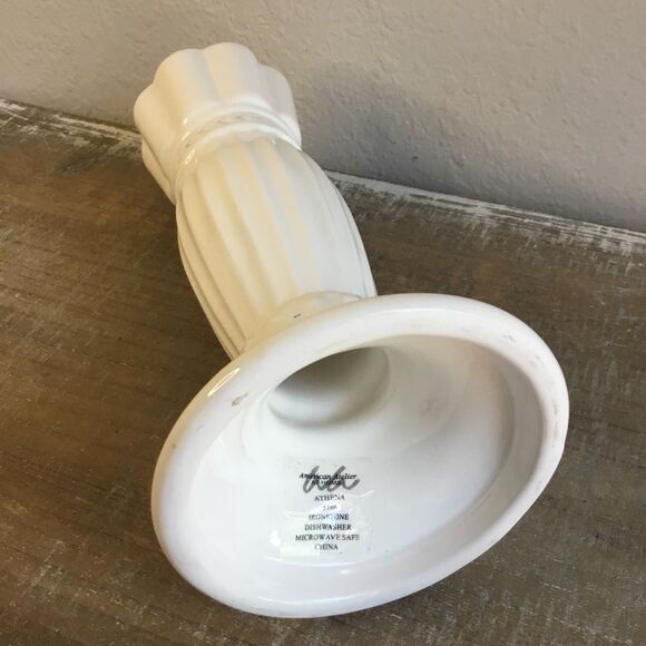 10” Classic ceramic white candlestick with hobnail buttons and column fluting - Picture 4 of 5